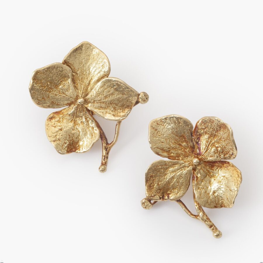 A pair of eighteen carat yellow gold ‘Hortensia’ clip earrings. Signed Claude Lalanne for Artcurial, Paris, made ca 1980-90 and numbered.