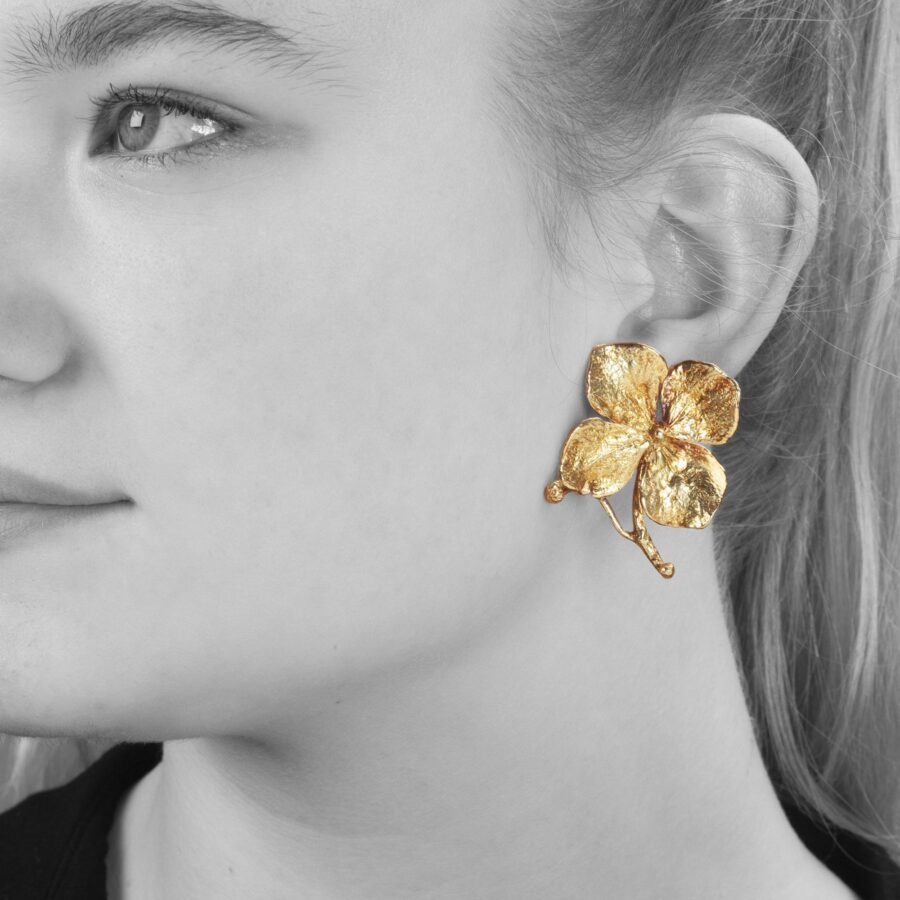 A pair of eighteen carat yellow gold ‘Hortensia’ clip earrings. Signed Claude Lalanne for Artcurial, Paris, made ca 1980-90 and numbered.